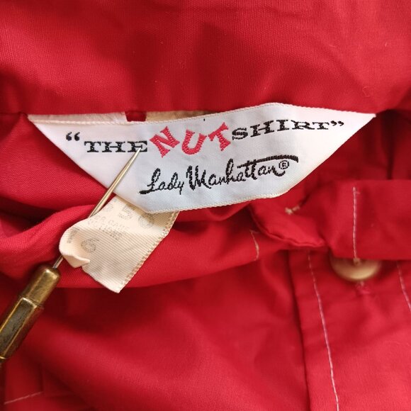 16 Large Vintage 60's The Nut Shirt Mod Blouse Chore Pocket Lady Manhattan Red - Picture 5 of 7